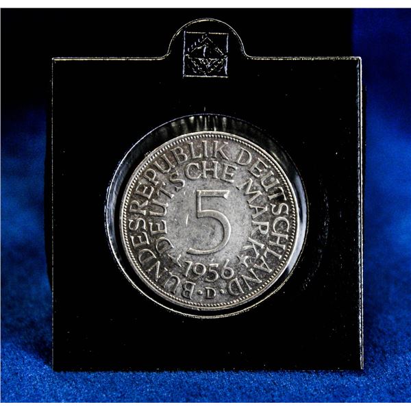GERMANY 1956D LOW MINTAGE SILVER 5 MARK COIN