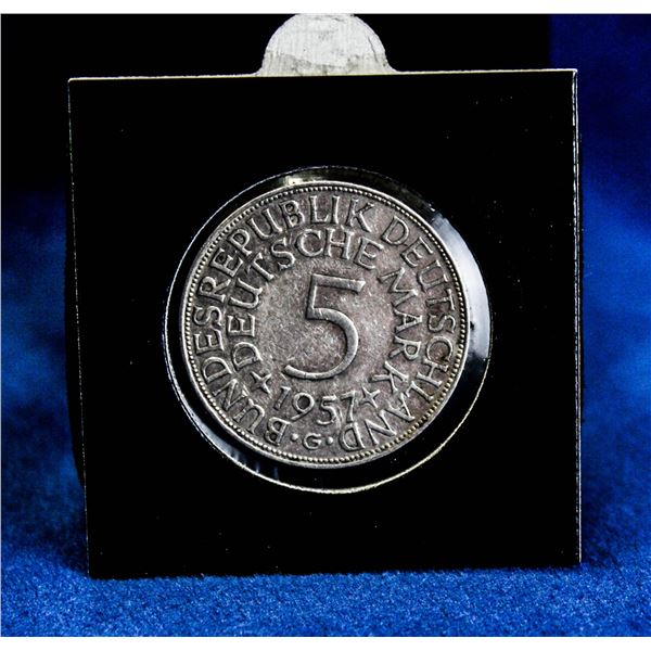 1957G SEMI-KEY GERMANY SILVER 5 MARK COIN
