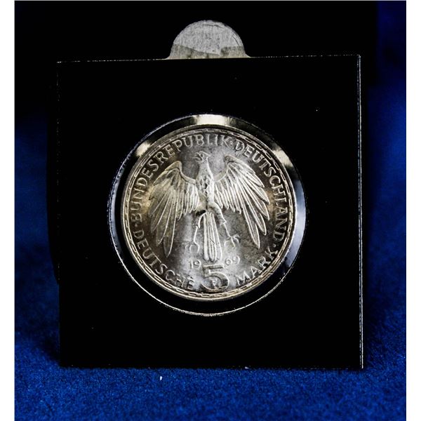 1969F GERMANY SILVER 5 MARK, MERCATOR COMMEM.