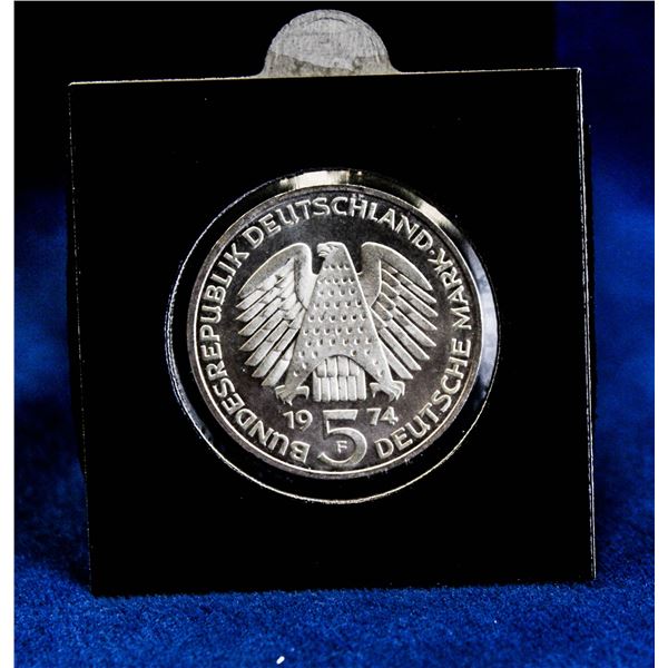 1974 GERMANY 25TH ANN. SILVER 5 MARK COIN