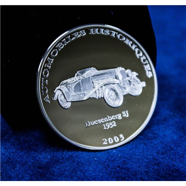 REP. CONGO, HISTORIC CARS .999 PURE SILVER 10 FRAN