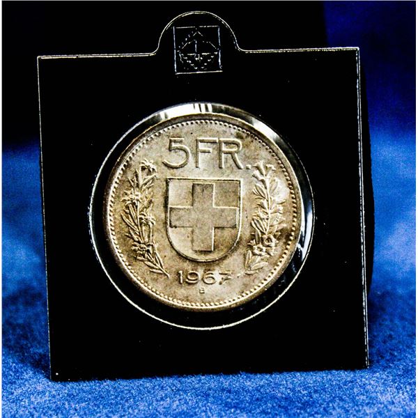 SWITZERLAND 1967 LARGE SILVER 5 FRANC COIN TYPE 1