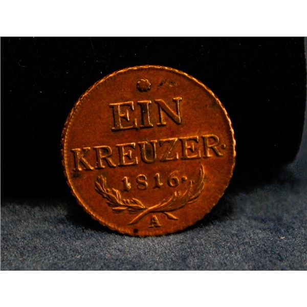 1816 AUSTRIA 1 KREUZER SUPERB EXAMPLE ABOUT UNC!