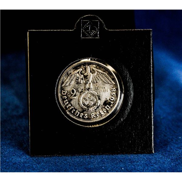 1938G NAZI GERMAN SILVER 2 MARK COIN
