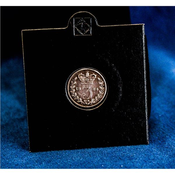 1884 GREAT BRITAIN SILVER 3 PENCE. CHOICE GRADE