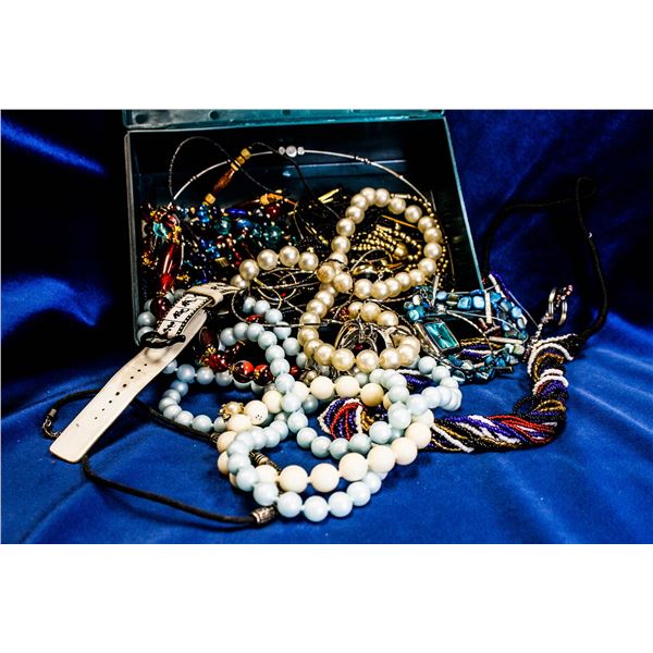 LARGE BOX OF VINTAGE COSTUME NECKLACES & MISC