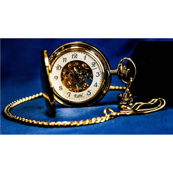 22K GP SKELETON STYLE MECHANICAL POCKET WATCH