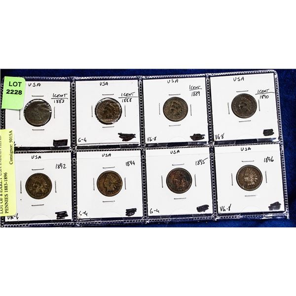 LOT OF 8 EARLY USA INDIAN HEAD PENNIES 1883-1896