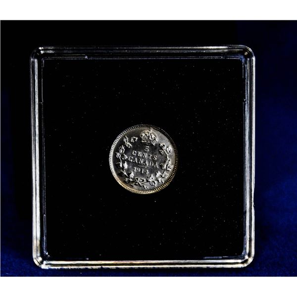 ABOUT UNCIRCULATED 1914 SILVER CANADA 5 CENT
