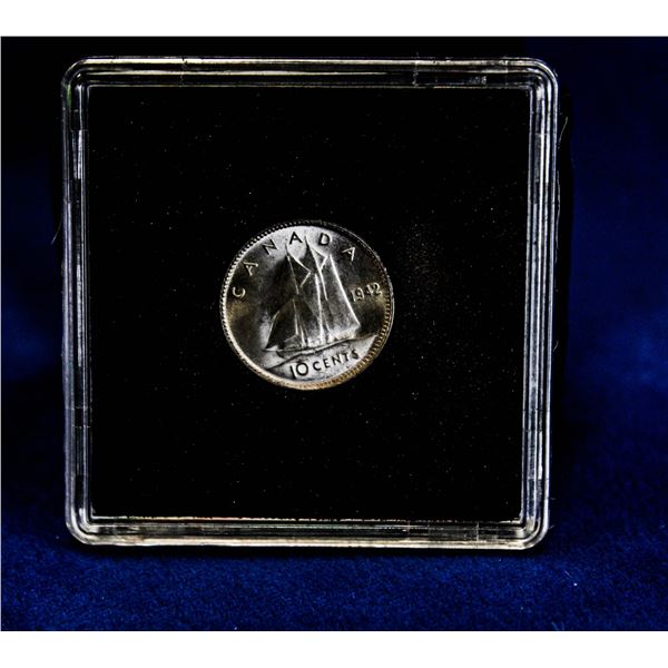 ABOUT UNCIRCULATED 1942 SILVER CANADA 10 CENT