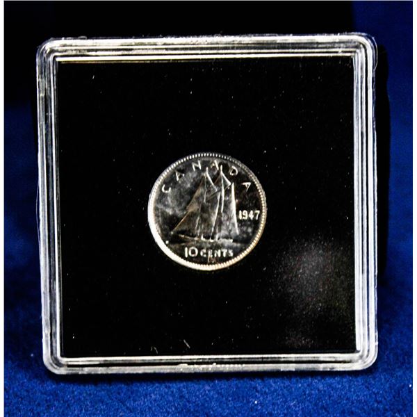 ABOUT UNCIRCULATED 1947 PLAIN SILVER CANADA 10 CEN