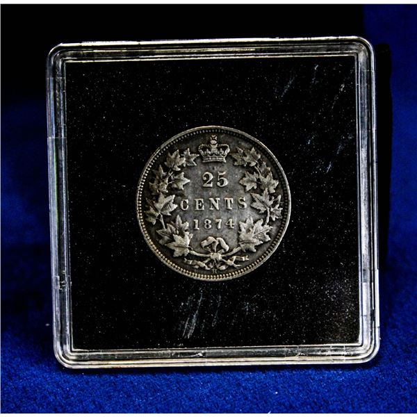 F-VERY FINE CONDITION 1874H CANADA 25 CENT