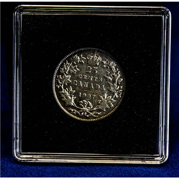 F-VF CONDITION 1907 CANADA SILVER 25 CENT