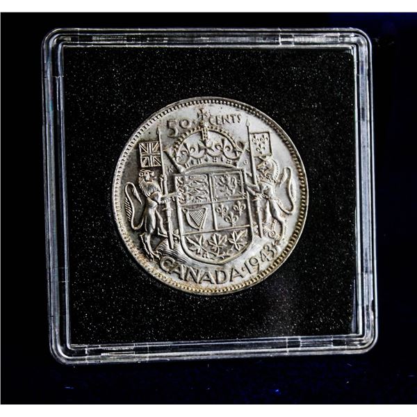 1943 ABOUT UNCIRCULATED CANADA SILVER 50 CENT