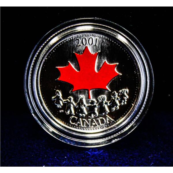 2001 CANADA DAY COLORIZED 25 CENT COIN IN CASE