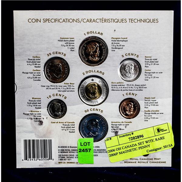 2006 OH CANADA SET WITH RARE 2006P MAGNETIC PENNY