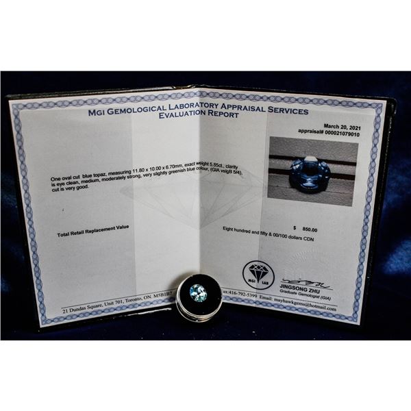 5.85 CARAT BLUE TOPAZ LOOSE STONE $850.00