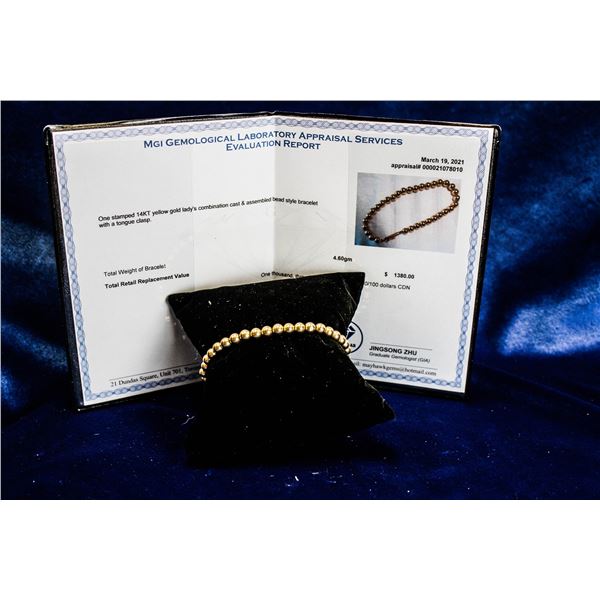 14K YELLOW GOLD BEAD STYLE BRACELET $1380.00
