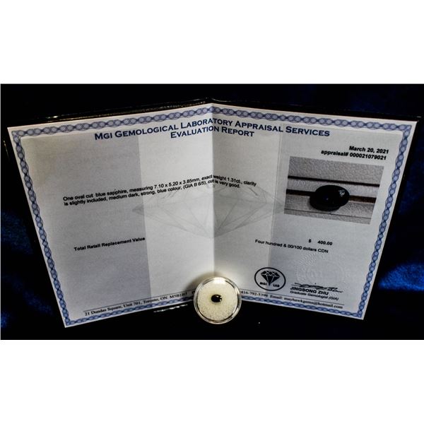 1.31 CARAT OVAL CUT BLUE SAPPHIRE GRADED $400.00