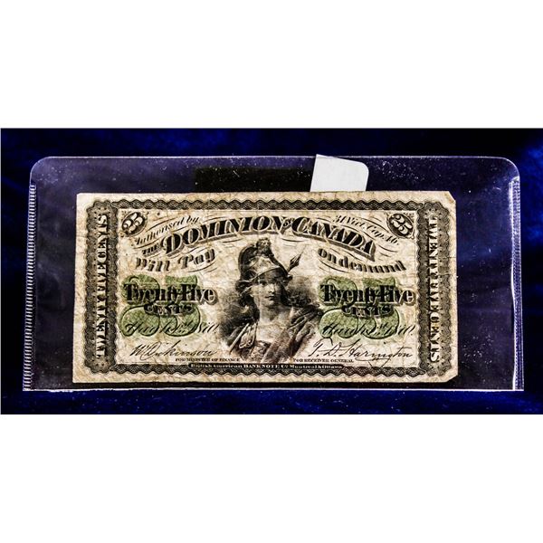 SCARCE 1870 CANADA 25 CENT "SHINPLASTER"