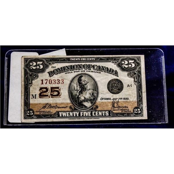 1923 ISSUE CANADA 25 CENT "SHINPLASTER"