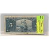 Image 2 : 1937 KING GEORGE VI CANADA $5 BANKNOTE