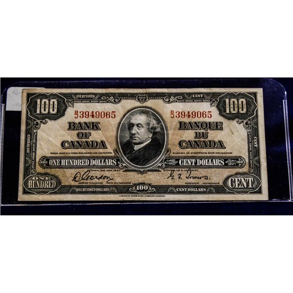 VERY FINE+ 1937 CANADA $100 BANKNOTE