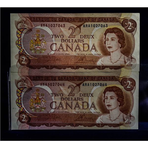 2-SEQUENTIAL 1974 CANADA $2 BANKNOTES