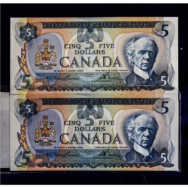 2-SEQUENTIAL 1979 CANADA $5 BANKNOTES