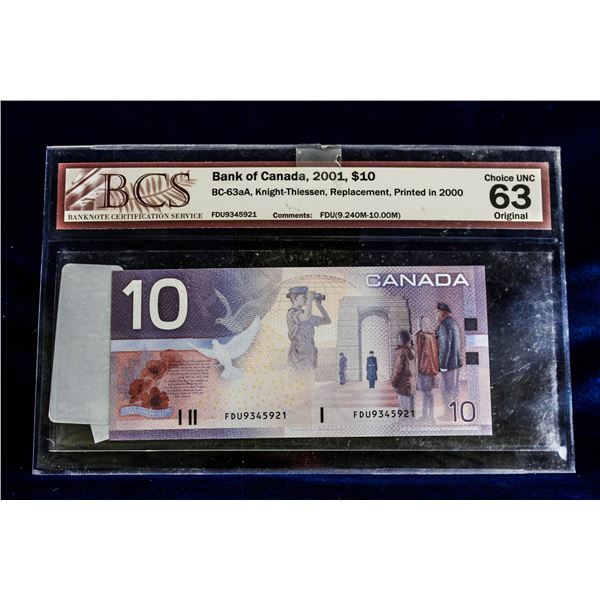 BCS CERTIFIED FDU REPLACEMENT $10 NOTE