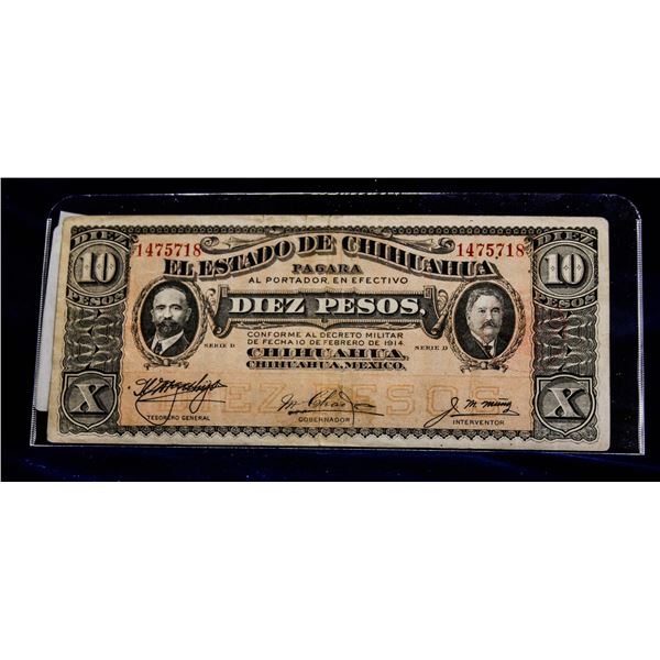 REVOULTIONARY MEXICO CHIHUAHUA $10 PESO NOTE