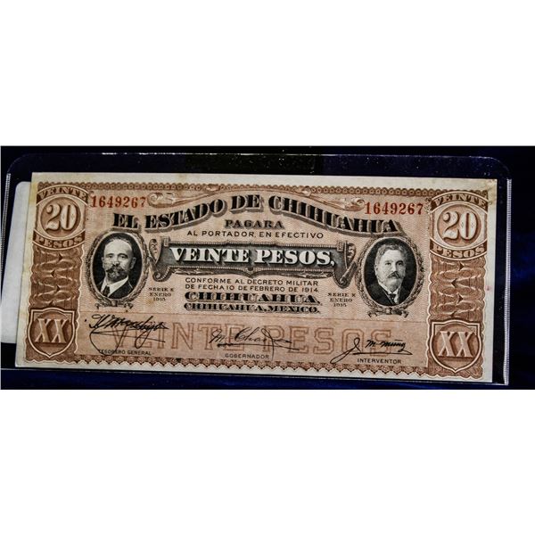 REVOULTIONARY MEXICO CHIHUAHUA $20 PESO NOTE