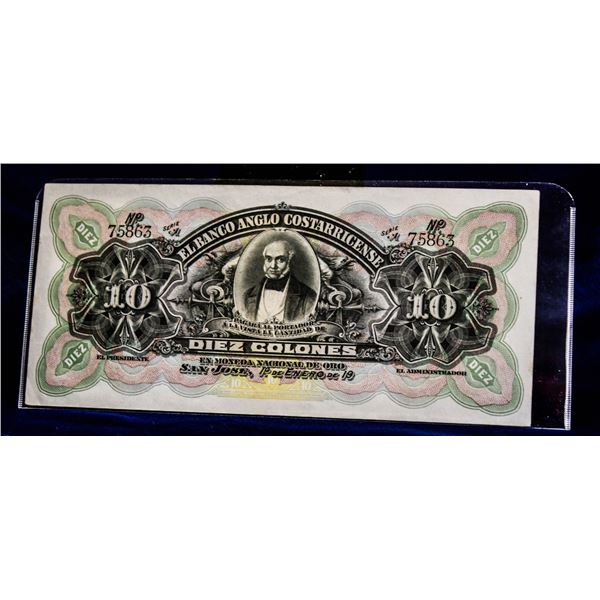 RARE COSTA RICA BANCO ANGLO COSTARRICENESE 10 PESO