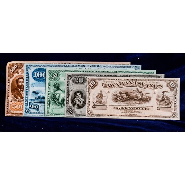 SET OF 5 HAWAIIAN ISLANDS REPRINT BANKNOTES