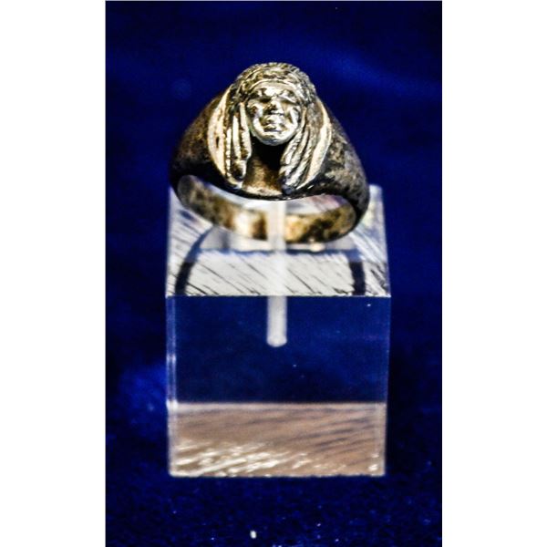 HEAVY .925 STERLING SILVER INDIAN HEAD RING