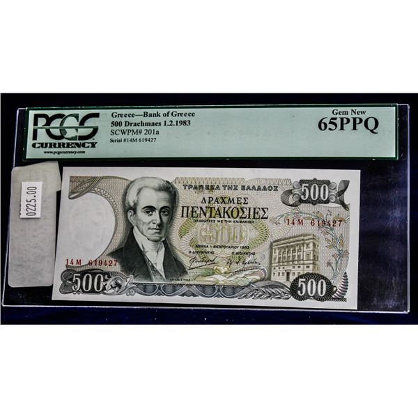 1983 BANK OF GREECE 500 DRACHMA NOTE PCGS UNC65
