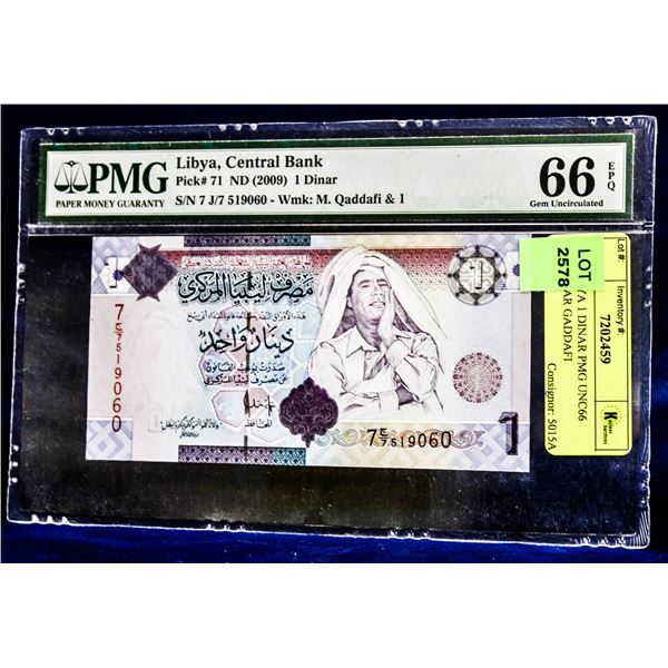 2009 LIBYA 1 DINAR PMG UNC66 MUAMMAR GADDAFI