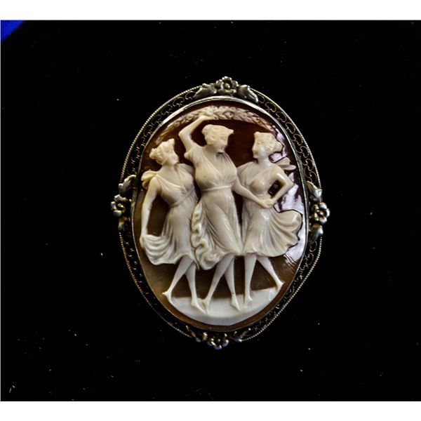 LARGE ANTIQUE FILIGRIS CAMEO BROOCH