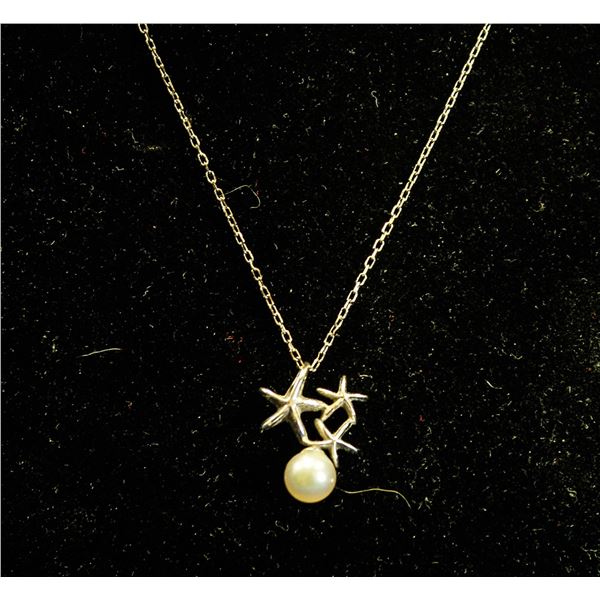 14K GOLD STARFISH AND PEARL PENDANT ON CHAIN