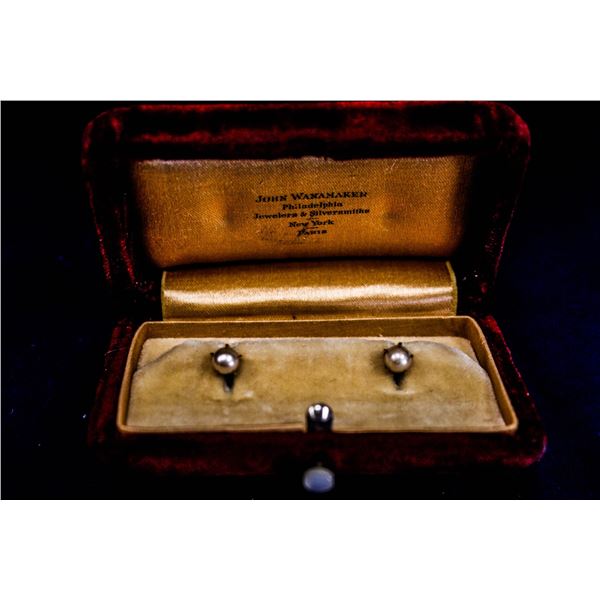 ANTIQUE 14K GOLD PEARL CUFFLINK SET DESIGNER