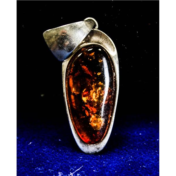 LARGE 2.5" STERLING SILVER AMBER PENDANT
