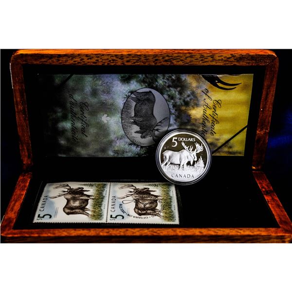 2004 .9999 SILVER $5 MAJESTIC MOOSE COIN & STAMP