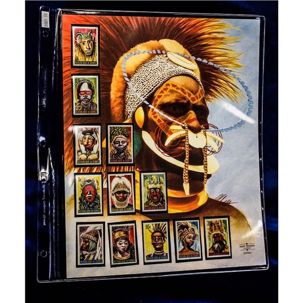 UNFRAMED TRIBAL MASK PRINT WITH GUINEA STAMPS