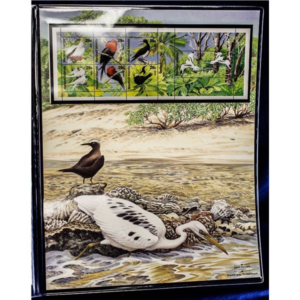 UNFRAMED SEA BIRD PRINT W. MARSHALL ISLAND STAMPS