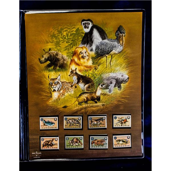 UNFRAMED EXTINCT ANIMAL PRINT WITH TANZANIA STAMPS