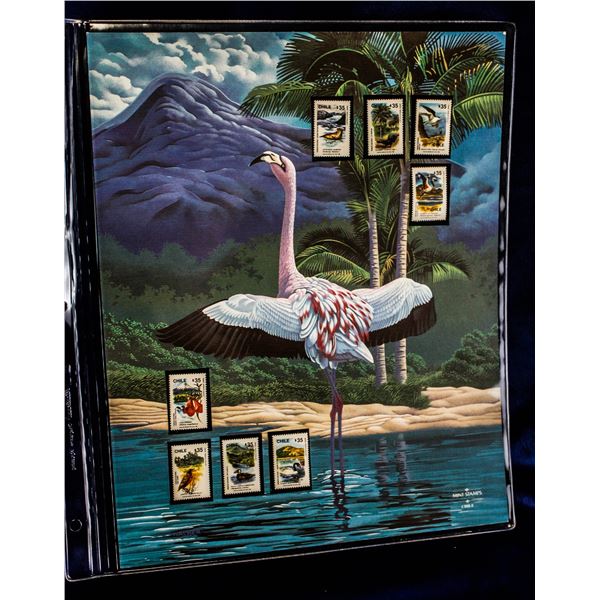 UNFRAMED FLAMINGO PRINT WITH MINT CLILEAN STAMPS