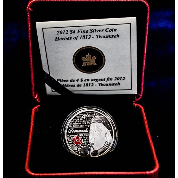 HEROES OF 1812 .9999 SILVER PROOF $4 COIN TECUMSEH