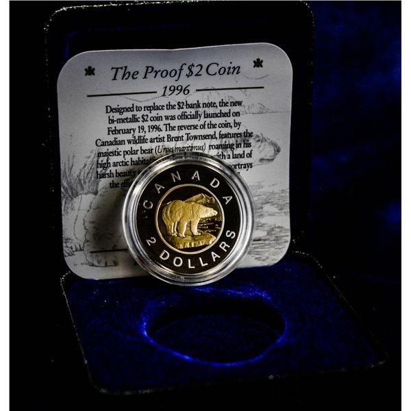 1996 FIRST YEAR PROOF FINISH CASED $2 COIN