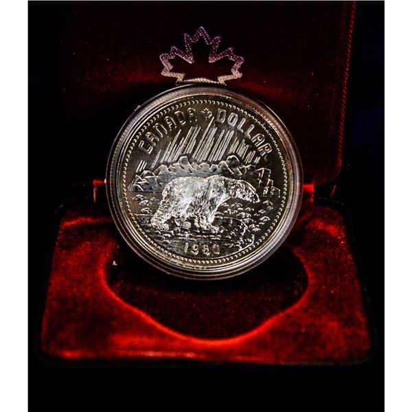 1980 POLAR BEAR CASED SILVER $1 COIN