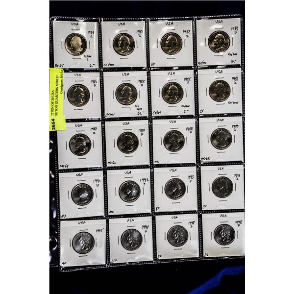 COLLECTION OF 20 USA WASHINGTON QUARTERS MIXED